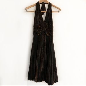 Cache black & gold halter mini dress